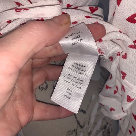 Rails Simone heart print ruffle wrap blouse red white tie waist peplum size S - Picture 7 of 8